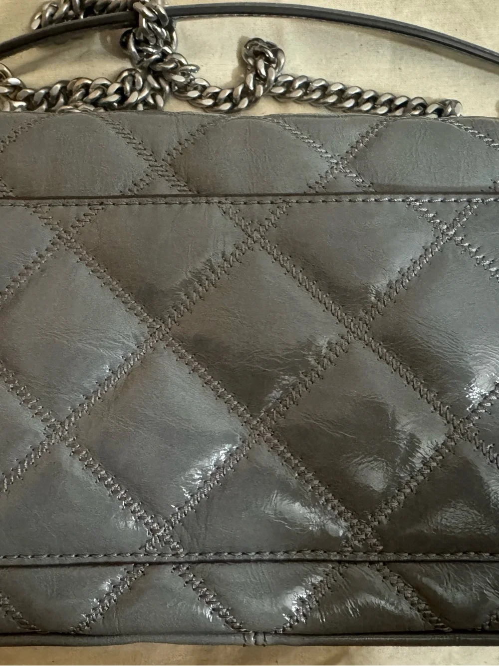 Tory Burch Gray Quilted Chain Shoulder Bag